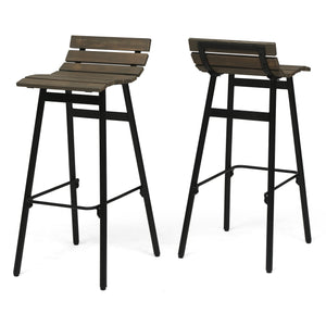 English Elm Christopher Knight Home® - NORDIC Camron 35" Wooden Barstool Set of 2 – Gray Acacia Seat with Black Iron Legs, Industrial Elegance 65564.00GRY