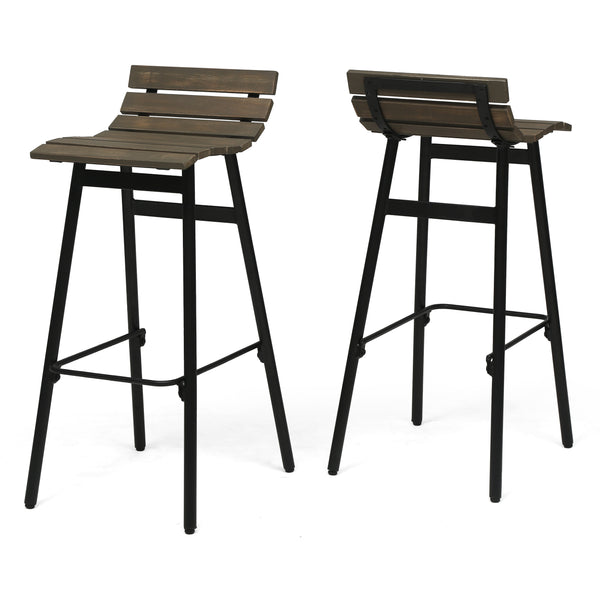 English Elm Christopher Knight Home® - NORDIC Camron 35" Wooden Barstool Set of 2 – Gray Acacia Seat with Black Iron Legs, Industrial Elegance 65564.00GRY