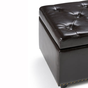 English Elm Hamilton Storage Ottoman – Elegant Coffee Brown Faux Leather With Hidden Storage & Versatile Use B136P158170