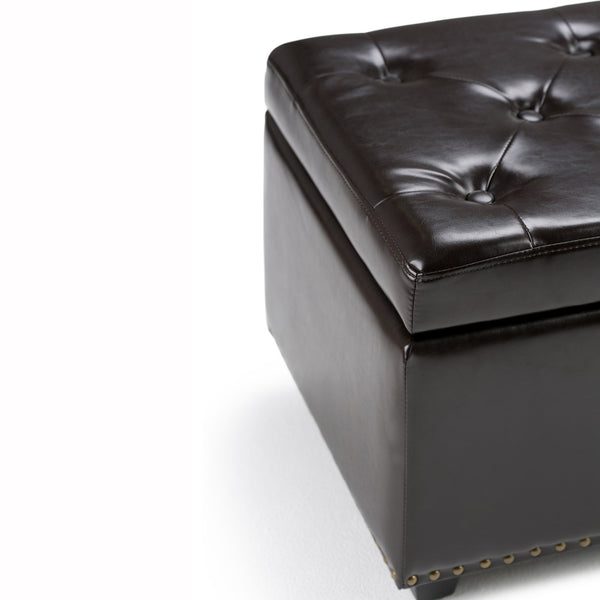English Elm Hamilton Storage Ottoman – Elegant Coffee Brown Faux Leather With Hidden Storage & Versatile Use B136P158170