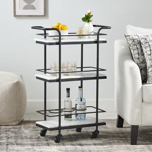 Christopher Knight Home® - Noble House - Henri Modern Glam 3 Tier Bar Cart with Marble Shelving