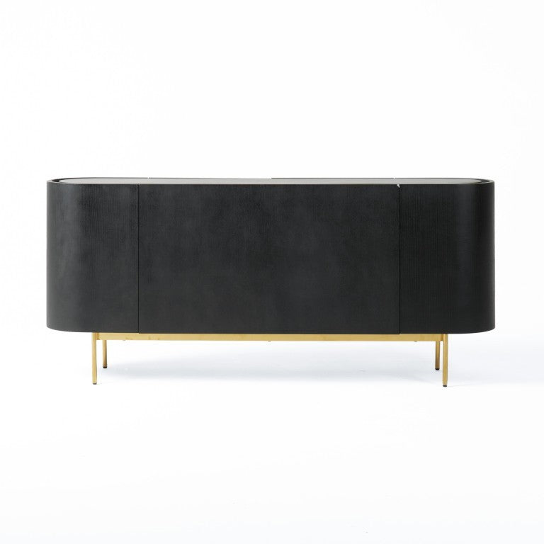 VIG Furniture Bowie Mid-Century Modern Black Oak Buffet With Brass Legs, Matte Top, Compact Storage & 440Lb Capacity VGDWJ9941