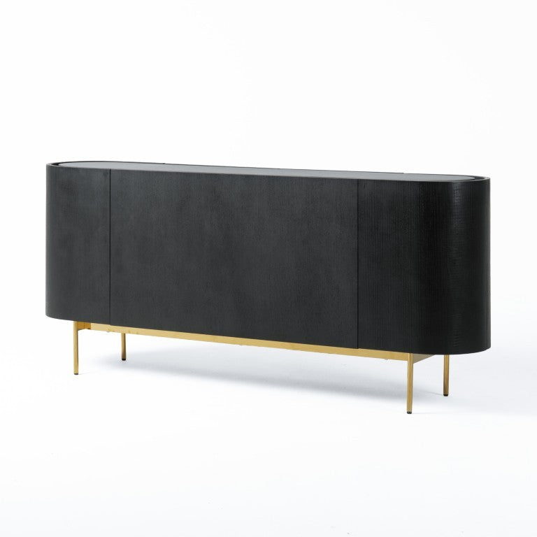 VIG Furniture Bowie Mid-Century Modern Black Oak Buffet With Brass Legs, Matte Top, Compact Storage & 440Lb Capacity VGDWJ9941
