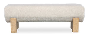 Hooker Furniture Retreat Semi-Circle Bed Bench In Neo Cream Performance Fabric With Dune Wood Finish And Block Legs 18.50 L x 56.75W x 20.00H 6950-90019-80