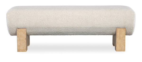 Hooker Furniture Retreat Semi-Circle Bed Bench In Neo Cream Performance Fabric With Dune Wood Finish And Block Legs 18.50 L x 56.75W x 20.00H 6950-90019-80