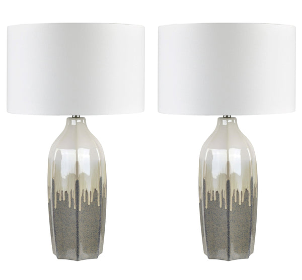 Crestview Collection 30.75"H Elegant Ceramic Table Lamp With Artistic Drip Design, White Linen Shade & 3-way Socket   Cvazp168