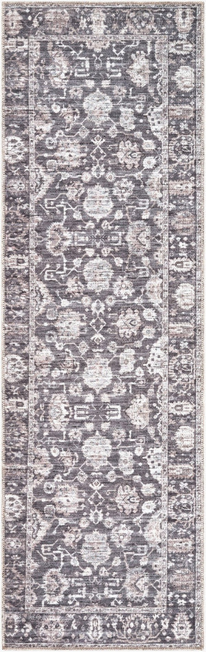Livabliss Zafira Machine Woven Polyester Accent Rug Low Pile Traditional Pattern for Entryways Charcoal, Slat 2'7" x 7'10" BOZF2304-27710