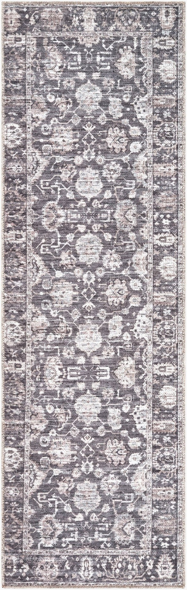 Livabliss Zafira Machine Woven Polyester Accent Rug Low Pile Traditional Pattern for Entryways Charcoal, Slat 2'7" x 7'10" BOZF2304-27710