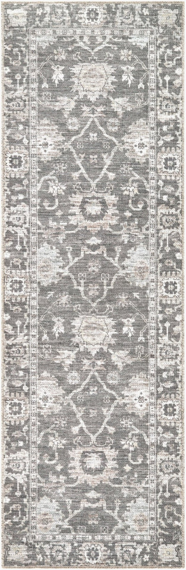 Livabliss Zafira Machine Woven Polyester Rug Traditional Pattern Low Pile High Traffic Floor Accent Charcoal, Slate 2'7" x 7'10" BOZF2305-27710