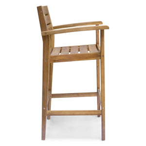 English Elm Wood Acacia Bar Stool with Ladder Back and Slatted Seat for Kitchen or Patio 62719.00