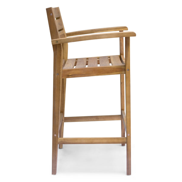 English Elm Wood Acacia Bar Stool with Ladder Back and Slatted Seat for Kitchen or Patio 62719.00