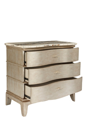A.R.T. Furniture Starlite Bachelor Chest: Glamorous Peri Finish With Neapolitan Marble Top And Elegant Storage Drawers Silver, White Parawood Solids,Primavera Veneer,Metal,Marble 406142-2227