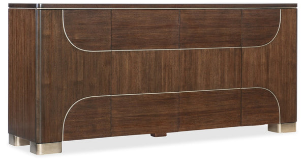 Hooker Furniture Melange Contours Credenza With Dark Walnut Veneer, Champagne Trim, Media-Ready Storage & Soft-Close Doors 628-55076-89