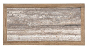 Hooker Furniture Vineyard Pedestal Rectangle Cocktail Table With Honed Gray Travertine Top, Sonoma Finish, Coastal Charm 6952-80310-80