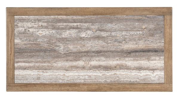 Hooker Furniture Vineyard Pedestal Rectangle Cocktail Table With Honed Gray Travertine Top, Sonoma Finish, Coastal Charm 6952-80310-80