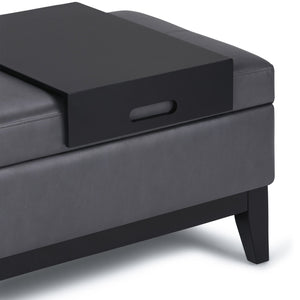 English Elm Oregon Storage Ottoman Bench with Tray — Midnight Vegan Faux Leather, Tufted Seating, Lift-Top Storage Dark Gray B136P158186