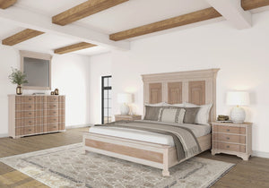 A.R.T. Furniture Alcove Panel Bed In Belgian Ivory & Washed Maple - Sophisticated Design With Decorative Detailing Light Brown, White Acacia Solids,Maple Veneers 321135-2801