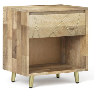 English Elm Jager Handcrafted Mango Wood Bedside Table with Soft-Close Drawer & Gold Inlay Legs, 22"W B136P158755