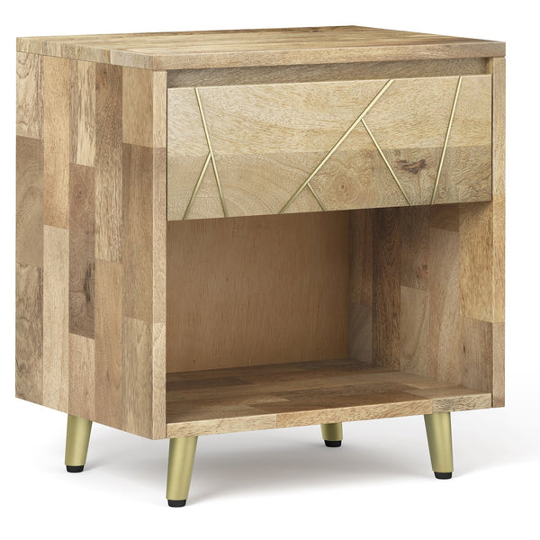 English Elm Jager Handcrafted Mango Wood Bedside Table with Soft-Close Drawer & Gold Inlay Legs, 22"W B136P158755