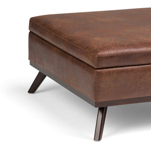 English Elm Owen Square Storage Ottoman - Mid-Century Modern Coffee Table In Distressed Brown Vegan Leather B136P159175-GIGA