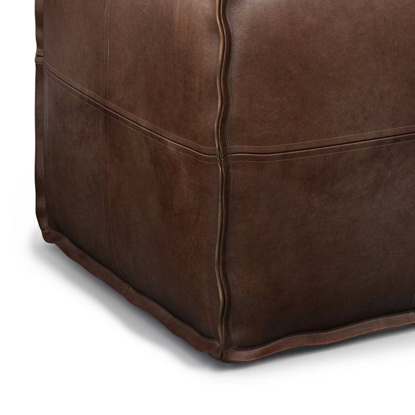 English Elm Brody Square Pouf - Versatile Distressed Dark Brown Vegan Leather Ottoman For Stylish Living Spaces B136P159281