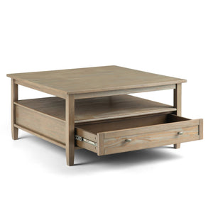 English Elm Warm Handcrafted Square Coffee Table - Distressed Grey With Storage & Shaker Style Charm B136P159735-GIGA