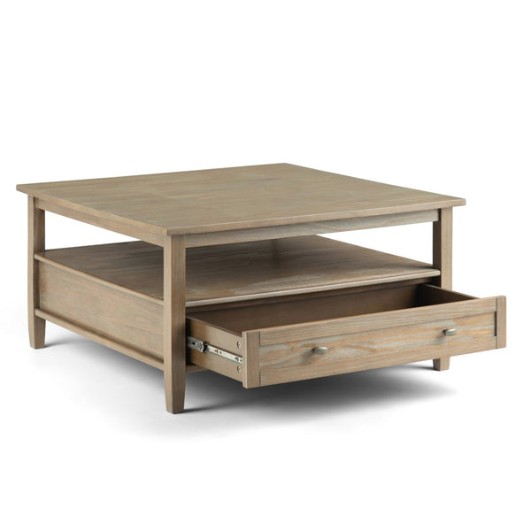 English Elm Warm Handcrafted Square Coffee Table - Distressed Grey With Storage & Shaker Style Charm B136P159735-GIGA