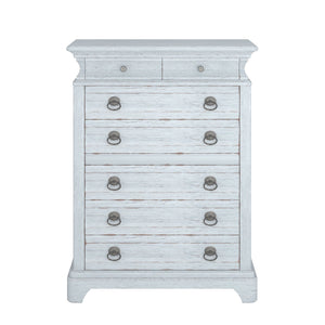A.R.T. Furniture Summer Elegance Drawer Chest - Shutter Blue Flakey Oak, 8 Drawers With Secret Compartment & Chevron Design Blue Flakey Cathedral Oak Veneer,Parawood Solids 251150-1361
