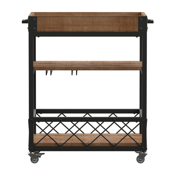 Homelegance By Top-Line Rafferty Rustic Serving Cart Oak Wood