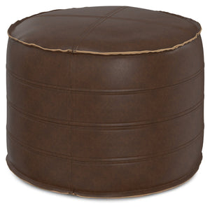 English Elm Brody - Versatile 20" Round Pouf In Distressed Dark Brown Vegan Leather For Stylish Comfort & Function B136P159284