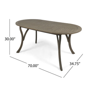 English Elm Acacia Wood Oval Outdoor Dining Table Weathered Gray Slatted Top Seats Six 62917.00GRY