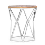 Christopher Knight Home® - Noble House - Cowger Rustic Glam Handcrafted Mango Wood Side Table, Walnut and Polished Nickel