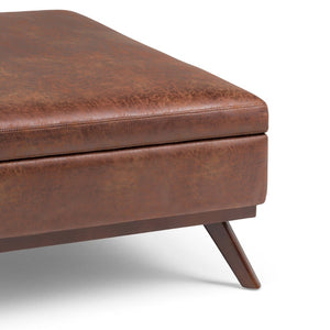 English Elm Owen Square Storage Ottoman - Mid-Century Modern Coffee Table In Distressed Brown Vegan Leather B136P159175-GIGA
