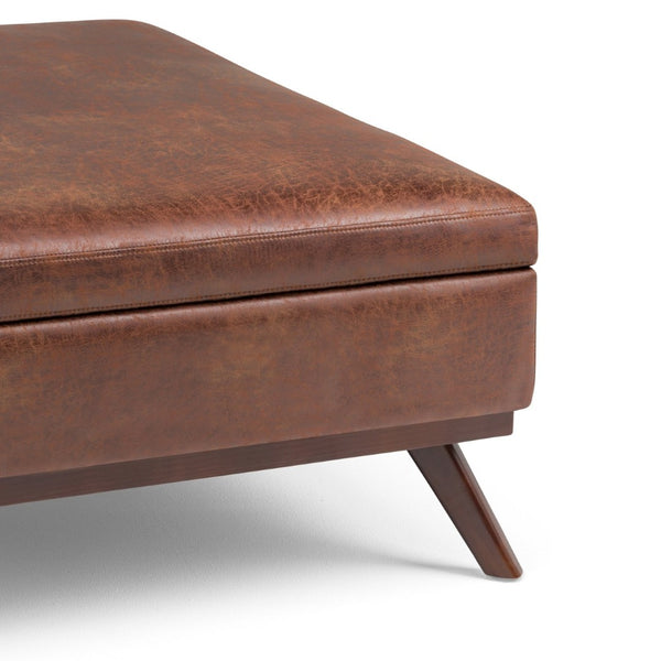 English Elm Owen Square Storage Ottoman - Mid-Century Modern Coffee Table In Distressed Brown Vegan Leather B136P159175-GIGA