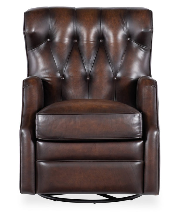 Hooker Furniture Henderson Power Swivel Glider Recliner In Vortex Top-Grain Leather, Button Tufted, Usb Port RC806-PSWGL-088