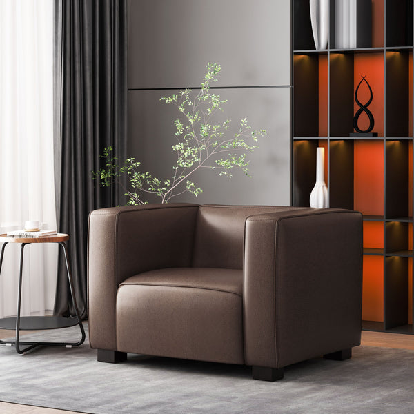 English Elm Christopher Knight Home® - CLUB Chair with Tuxedo Silhouette, Faux Leather Upholstery and Bold Birch Wood Legs for Comfort Dark Brown 31.75 L x 24.5 W x 22.5 H 71800.00