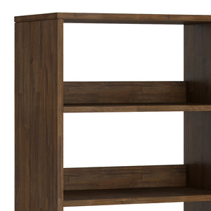 English Elm Chase Rustic Tall Bookcase in Aged Brown Acacia Wood with 4 Open Shelves, Drawer & Iron Legs B136P158525