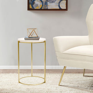 Pasargad Carina Marble Top Side Table - Unique Handcrafted White/Gold Design For Modern Homes White Stainless Steel Psac-148