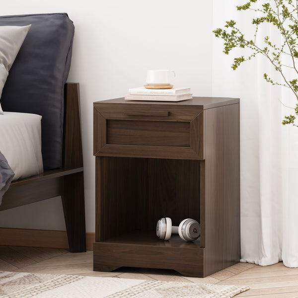 English Elm Christopher Knight Home® - DELANEY Faux Wood 1-Drawer Nightstand with Bottom Shelf, Moisture-Resistant MDF, Compact Chic Walnut 71138.00WALN