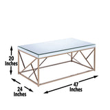 Steve Silver Evelyn Beige Cocktail Table: Contemporary Iron Base, Mosaic Metal Panels, Mirrored Top - 24