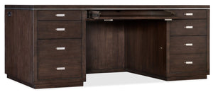 Hooker Furniture House Executive Desk With Dark Roast Ash Veneer, Seven Drawers, Locking File Storage, Metal Trim 36.00 L x 72.00W x 29.75H 5892-10562-85