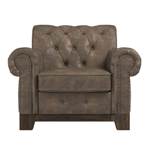 Homelegance By Top-Line Euphemie Tufted Rolled Arm Chesterfield Chair Brown Polished Microfiber