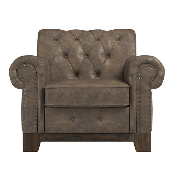 Homelegance By Top-Line Euphemie Tufted Rolled Arm Chesterfield Chair Brown Polished Microfiber