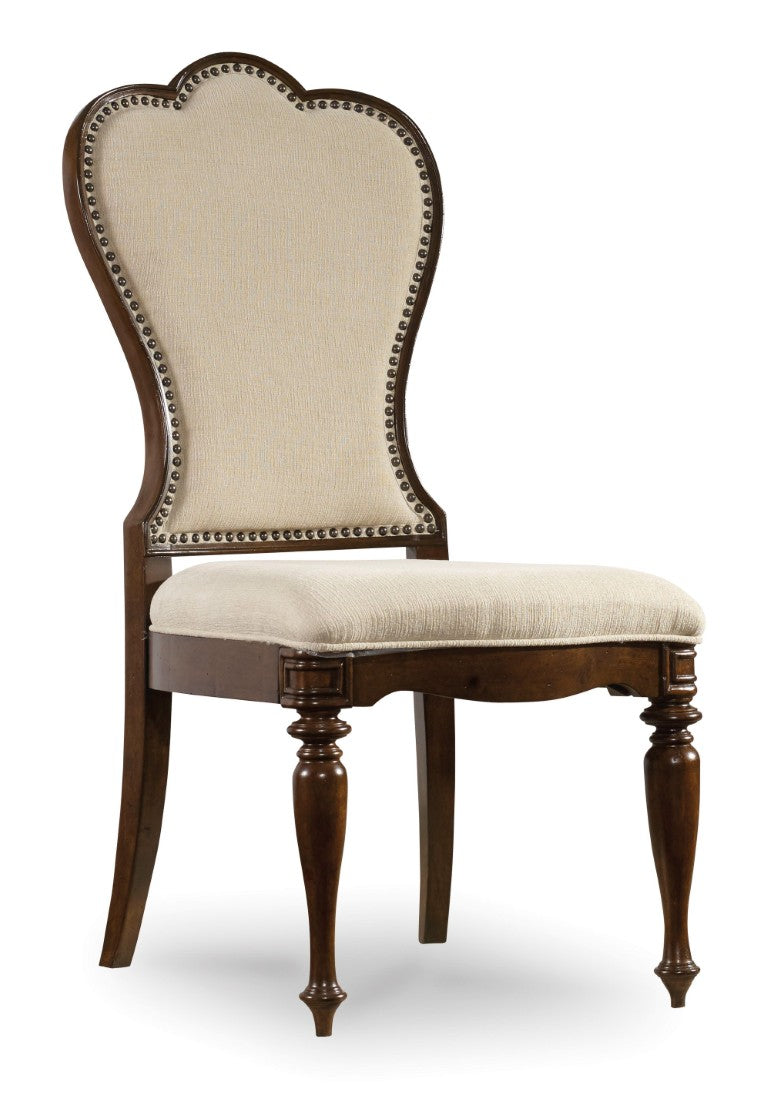 Hooker Furniture Leesburg Mahogany Upholstered Side Chair With Alabaster Fabric, Carved Ribbon Back, Timeless Comfort 5381-75410
