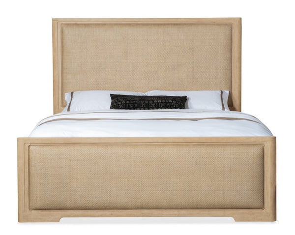 Hooker Furniture Retreat Raffia Panel Bed In Dune Finish — California King Cane Inset, Driftwood Texture, Coastal Zen 94.25 L x 80.00W x 68.00H 6950-90260-80