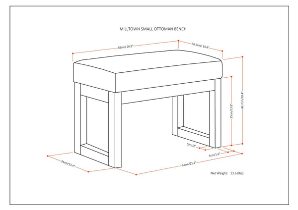 English Elm Milltown Small Ottoman Footstool Bench - Grey Linen-Look Fabric, Versatile, Stylish, Durable Design B136P158200