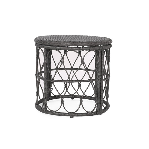 English Elm Christopher Knight Home® - BRUCE Rattan Side Table with Wicker Weave Top, Boho Outdoor Accent, Durable Polyethylene, 19.75" H Grey 70418.00GRY