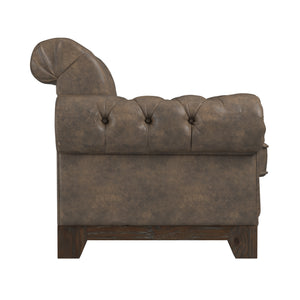 Homelegance By Top-Line Euphemie Tufted Rolled Arm Chesterfield Chair Brown Polished Microfiber