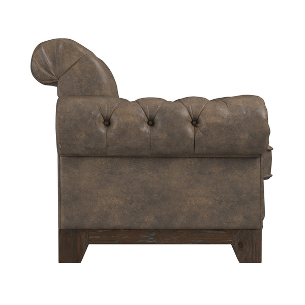 Homelegance By Top-Line Euphemie Tufted Rolled Arm Chesterfield Chair Brown Polished Microfiber