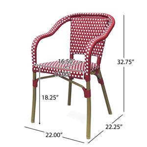 English Elm Bistro Chair Set of 2 French Country Woven Aluminum Outdoor Patio Seating Pair Red 72906.00RED